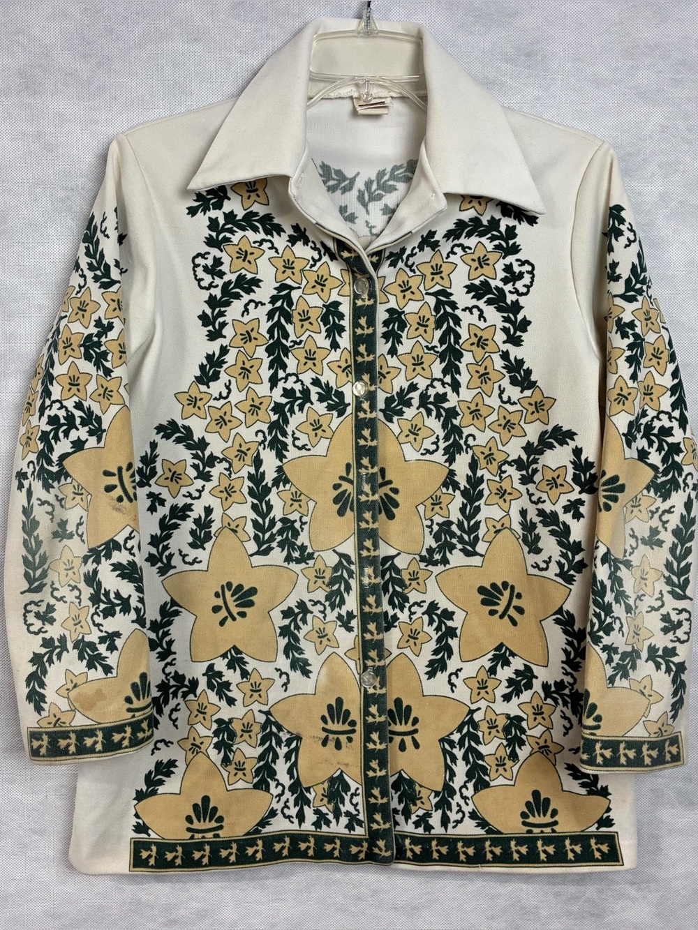 Vtg 70s Montgomery Ward Women’s Large Polyester Floral Button Up Shirt LS Flaws